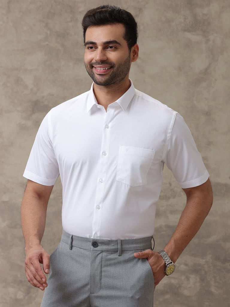 Mens Cotton White Shirt Half Sleeves Luxury Cotton