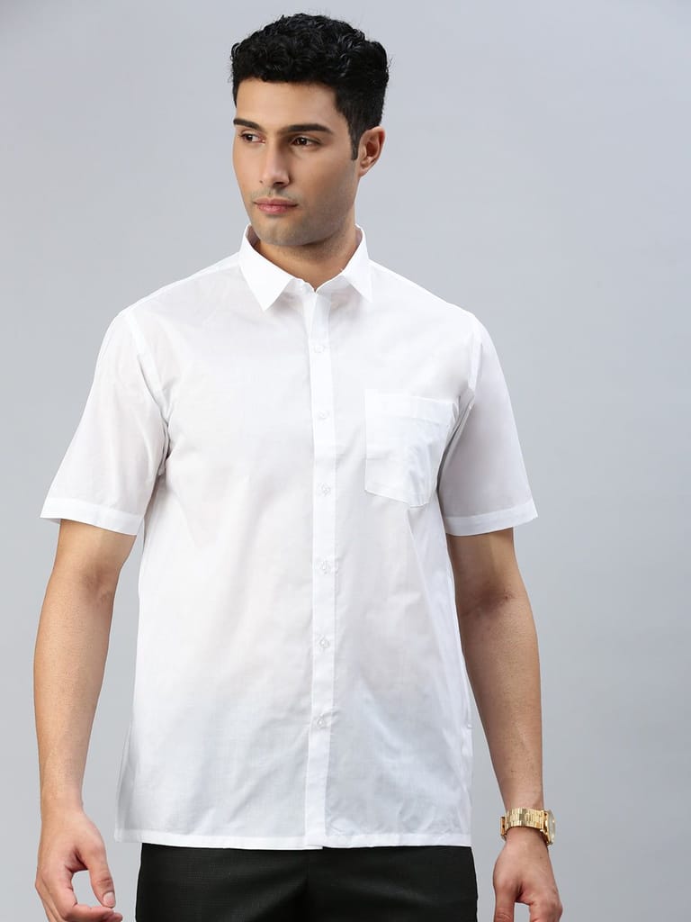 Premium Men Mens 100% Cotton White Half Sleeves Shirt Justice White 2025 at ShopCircuit | ONDC