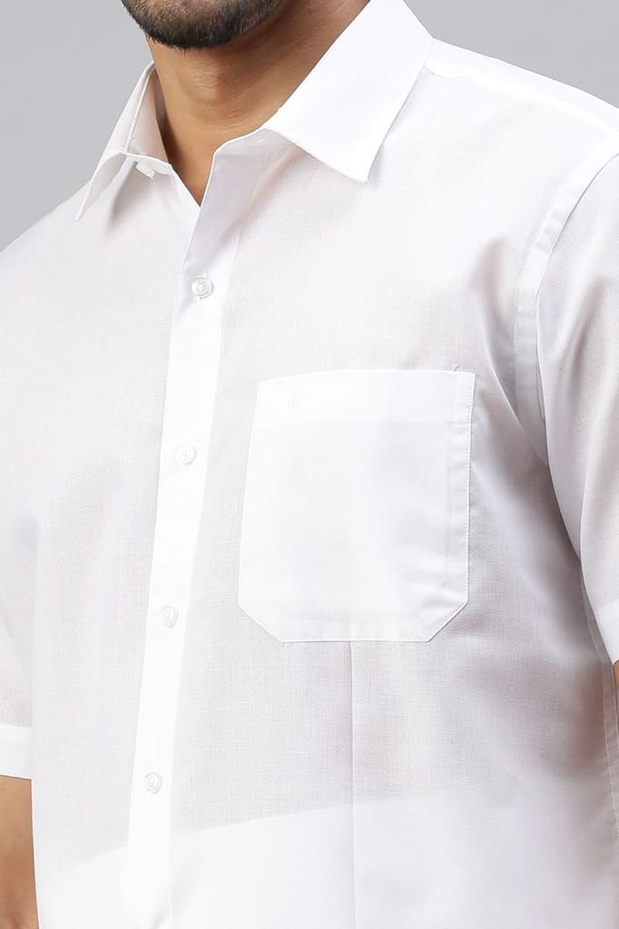 Mens Poly Cotton Half Sleeves White Shirt Expert