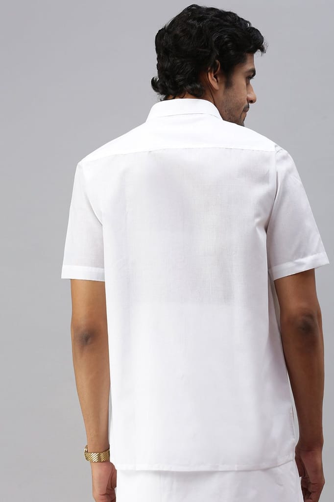 Mens Poly Cotton Half Sleeves White Shirt Expert