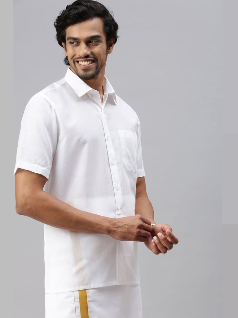 Mens Poly Cotton Half Sleeves White Shirt Expert