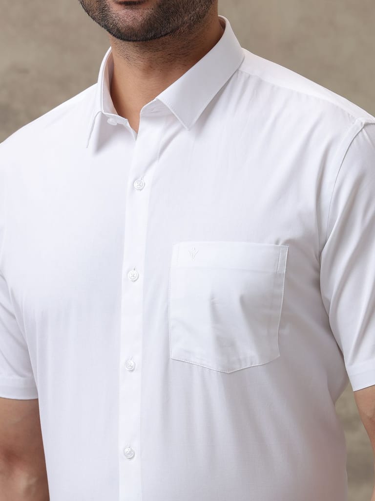 Premium Men Mens Spill Resistant Guard 100% Cotton White Shirt Half Sleeves Elite Cotton 2025 at
