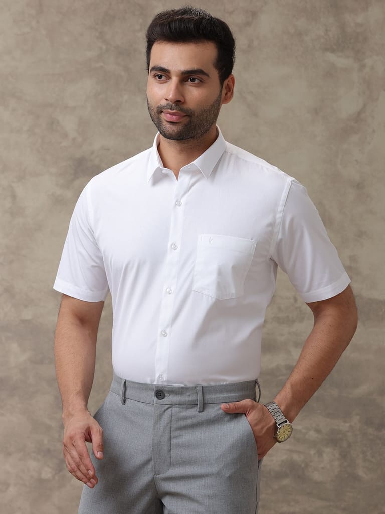Premium Men Mens Spill Resistant Guard 100% Cotton White Shirt Half Sleeves Elite Cotton 2025 at