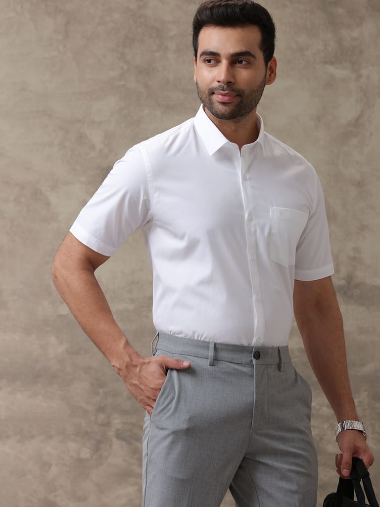 Premium Men Mens Spill Resistant Guard 100% Cotton White Shirt Half Sleeves Elite Cotton 2025 at