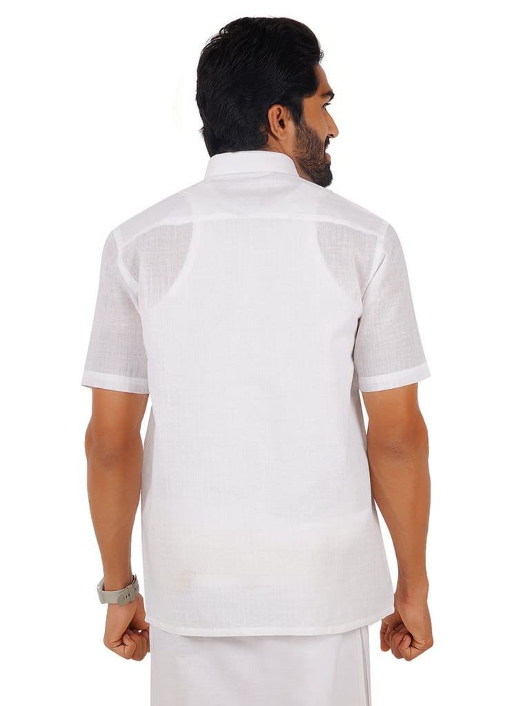 Mens Poly Cotton White Shirt Half Sleeves Celebrity White V3