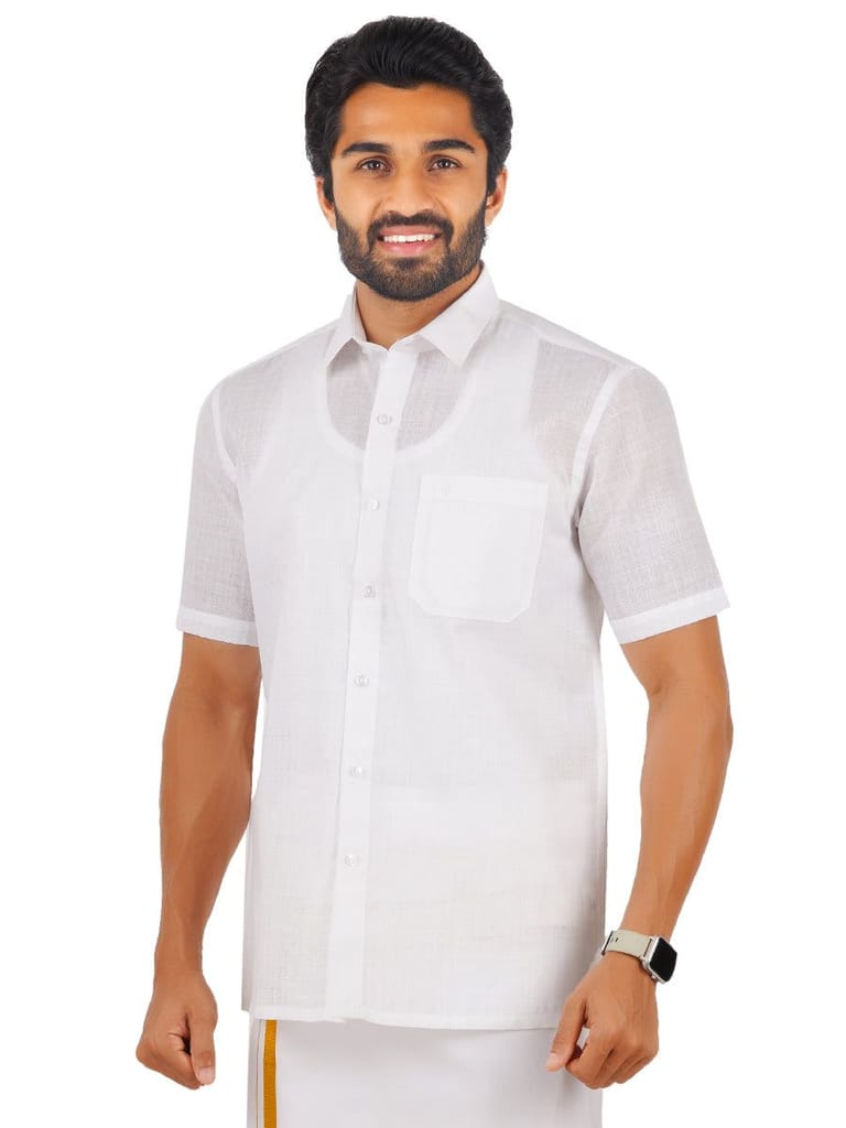 Mens Poly Cotton White Shirt Half Sleeves Celebrity White V3