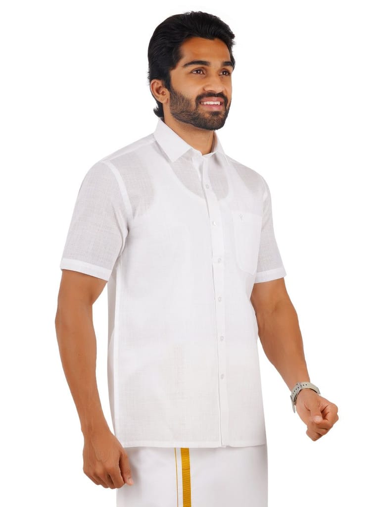Mens Poly Cotton White Shirt Half Sleeves Celebrity White V3