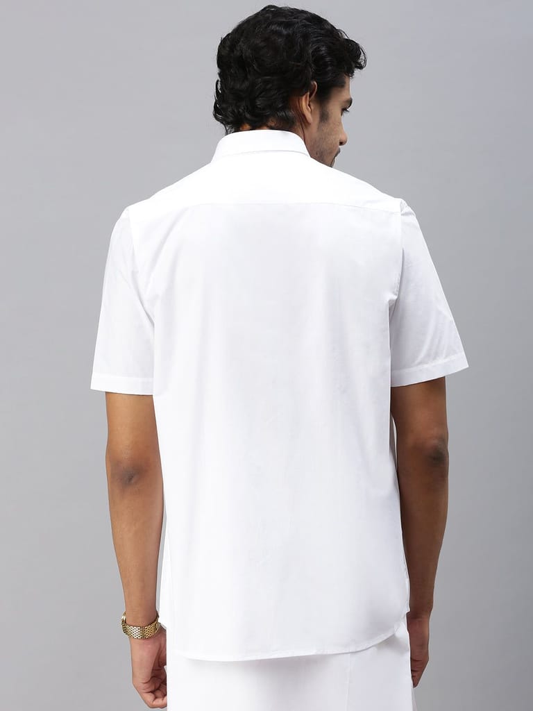 Mens 100% Cotton White Shirt Half Sleeves Breeze Cotton