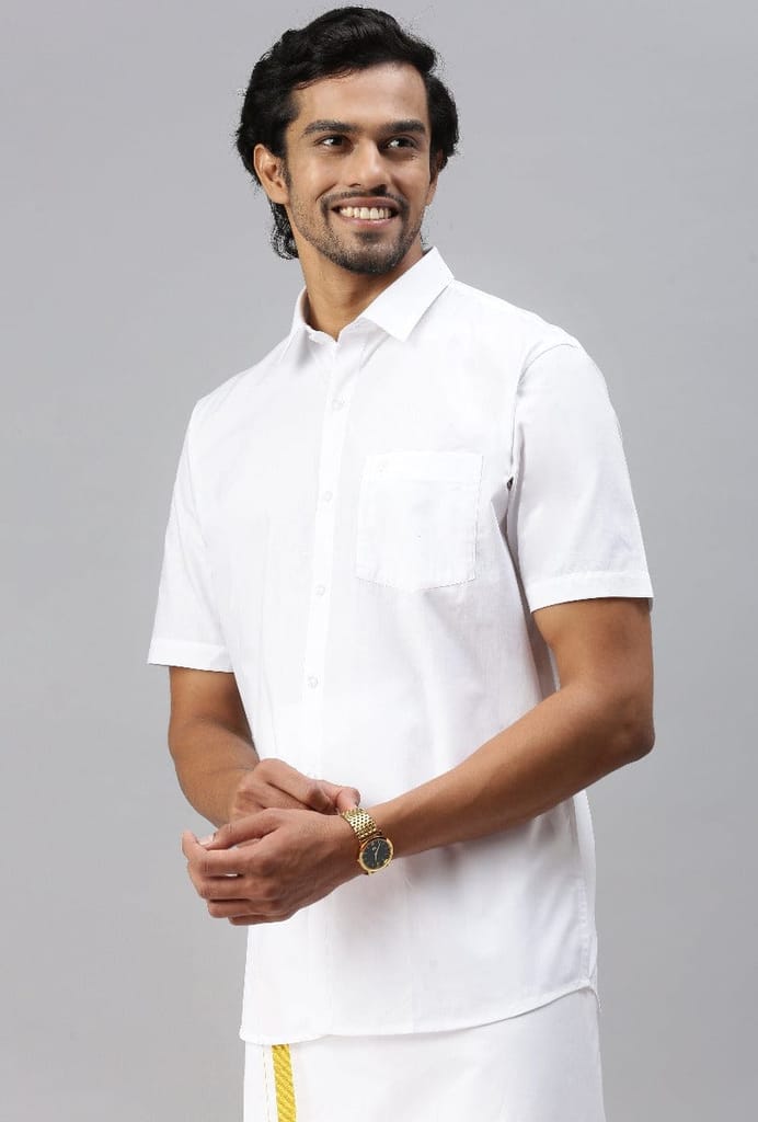 Mens 100% Cotton White Shirt Half Sleeves Breeze Cotton