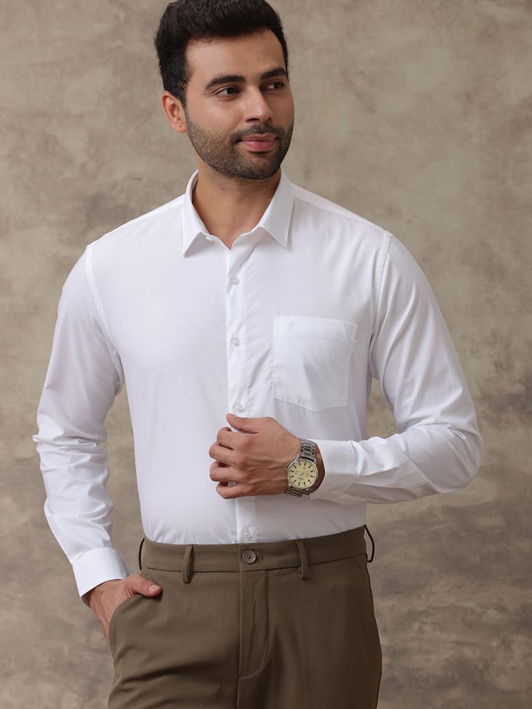 Latest Men Mens Wrinkle Free White Full Sleeves Shirt Soft Touch 2025 at ShopCircuit | ONDC