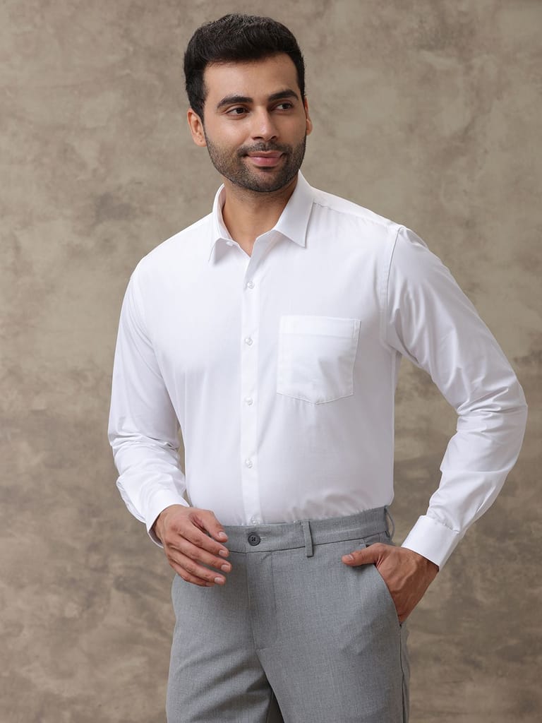 Mens 100% Cotton White Full Sleeves Shirt Luxury Cotton