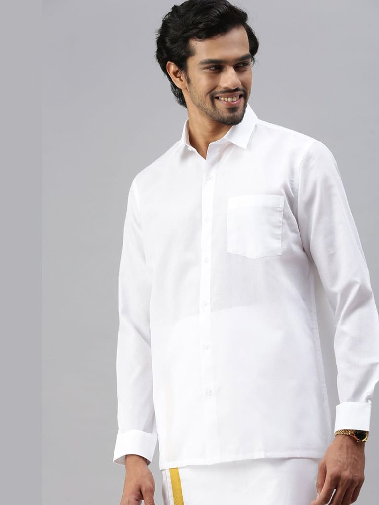 Mens Poly Cotton Full Sleeves White Shirt Expert