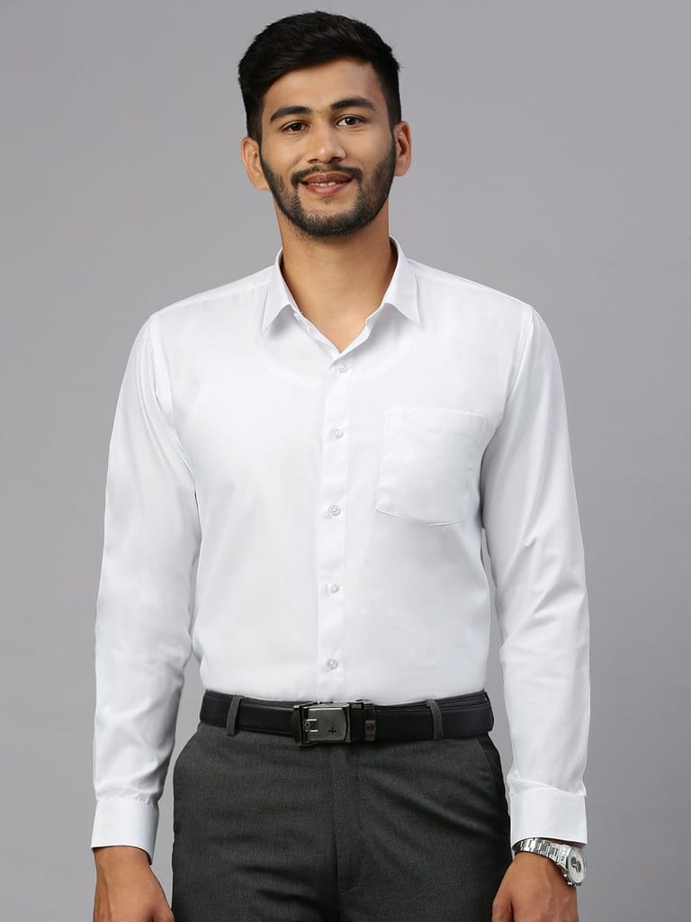 Mens Smart Fit Poly Cotton White Shirt Full Sleeves White Mark