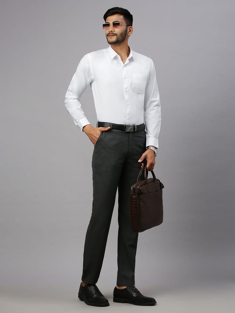 Mens Smart Fit Poly Cotton White Shirt Full Sleeves White Mark