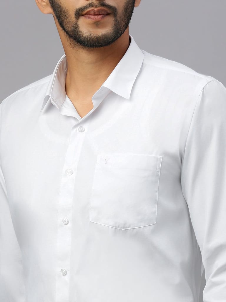 Mens Smart Fit Poly Cotton White Shirt Full Sleeves White Mark