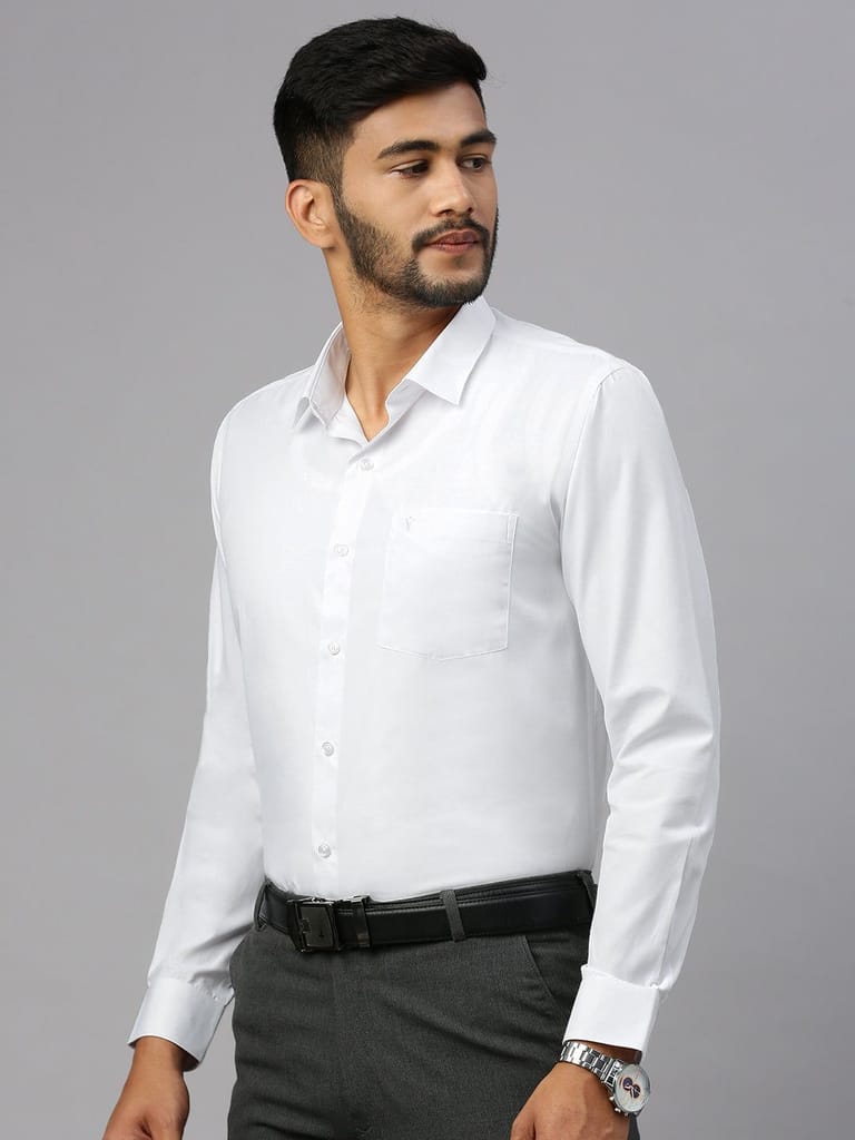 Mens Smart Fit Poly Cotton White Shirt Full Sleeves White Mark