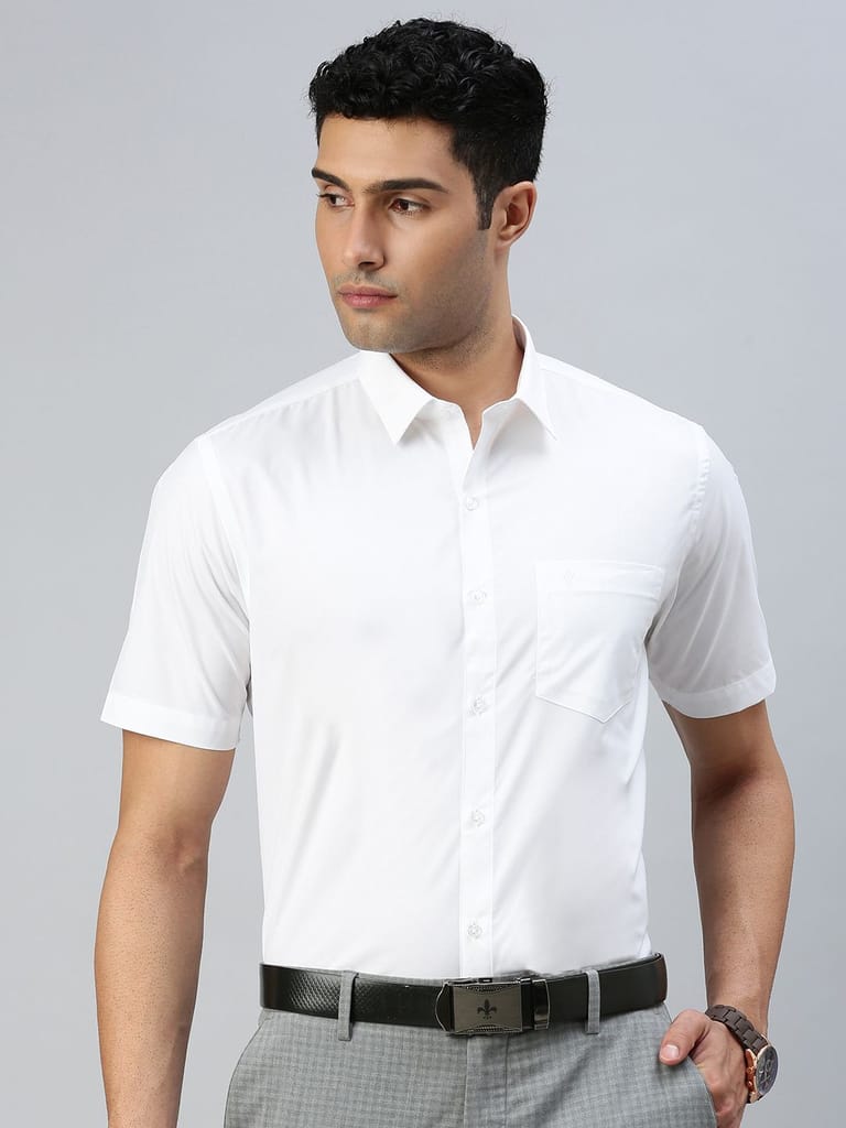 Mens Smart Fit Cotton Rich White Half Sleeves Shirt Ever Fresh