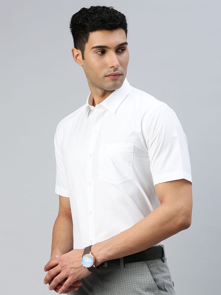 Mens Smart Fit Cotton Rich White Half Sleeves Shirt Ever Fresh
