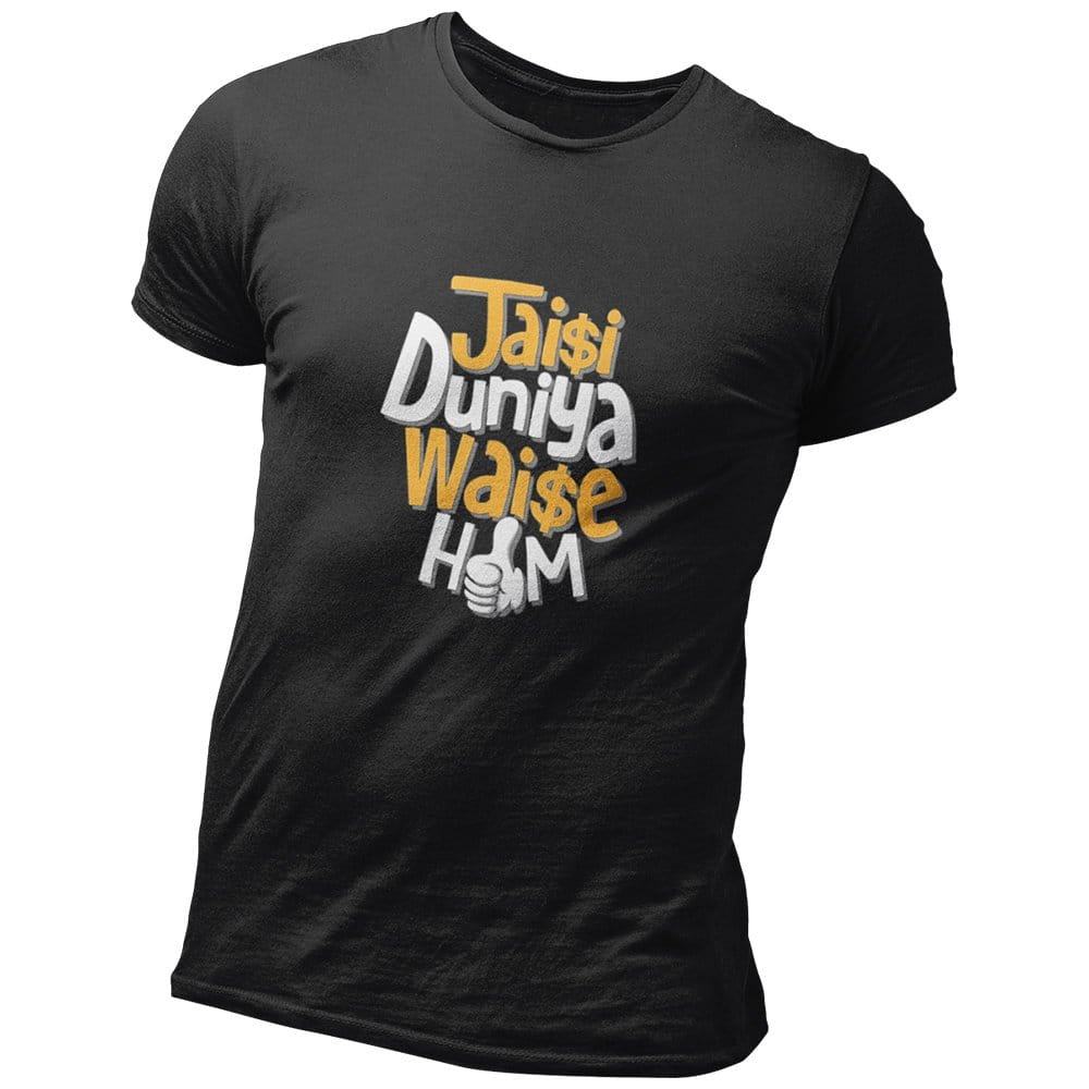 EqualLife Pure Cotton Bio-Washed Chest Printed T-Shirt - Funny Tees - Jaise Duniya Waise Hum Design 8 - by ZingerTees-Men-EL9120626-M
