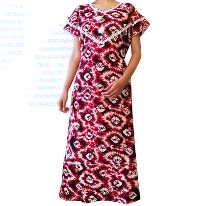  Women's Cotton Printed Long Maxi Nightgown Dress with Pom Pom Lace Trim