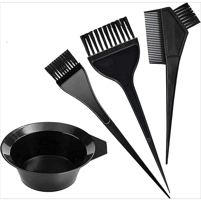 Black Hair Dye Brush Set with Mixing Bowl - 3 Piece Hair Coloring Kit for Salon or Home Use