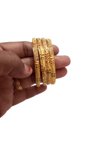 Gold Plated Bangles Set with Multicolor Stones for Women