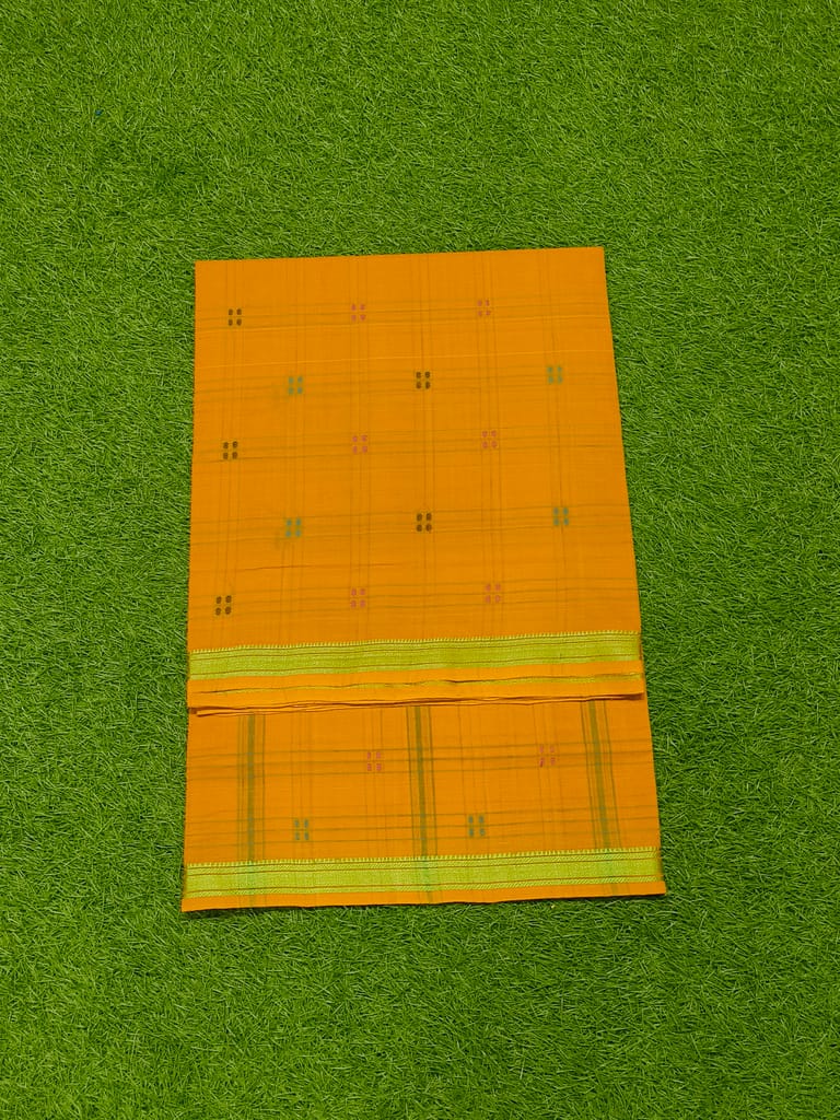 KJ PURAM HANDLOOMS COTTON CHECKED BUTA SAREE