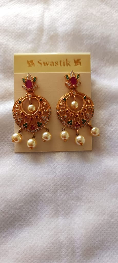 14k Gold Plated Kundan and Pearl Drop Earrings - Earrings | Buy online on ZillyBuy