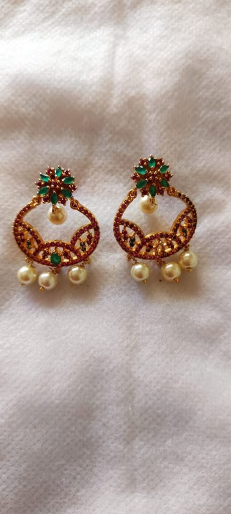 KAVALI Pearl and green stone gold plated earrings - Earrings | Buy online on ZillyBuy