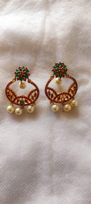 Pearl and green stone gold plated earrings
