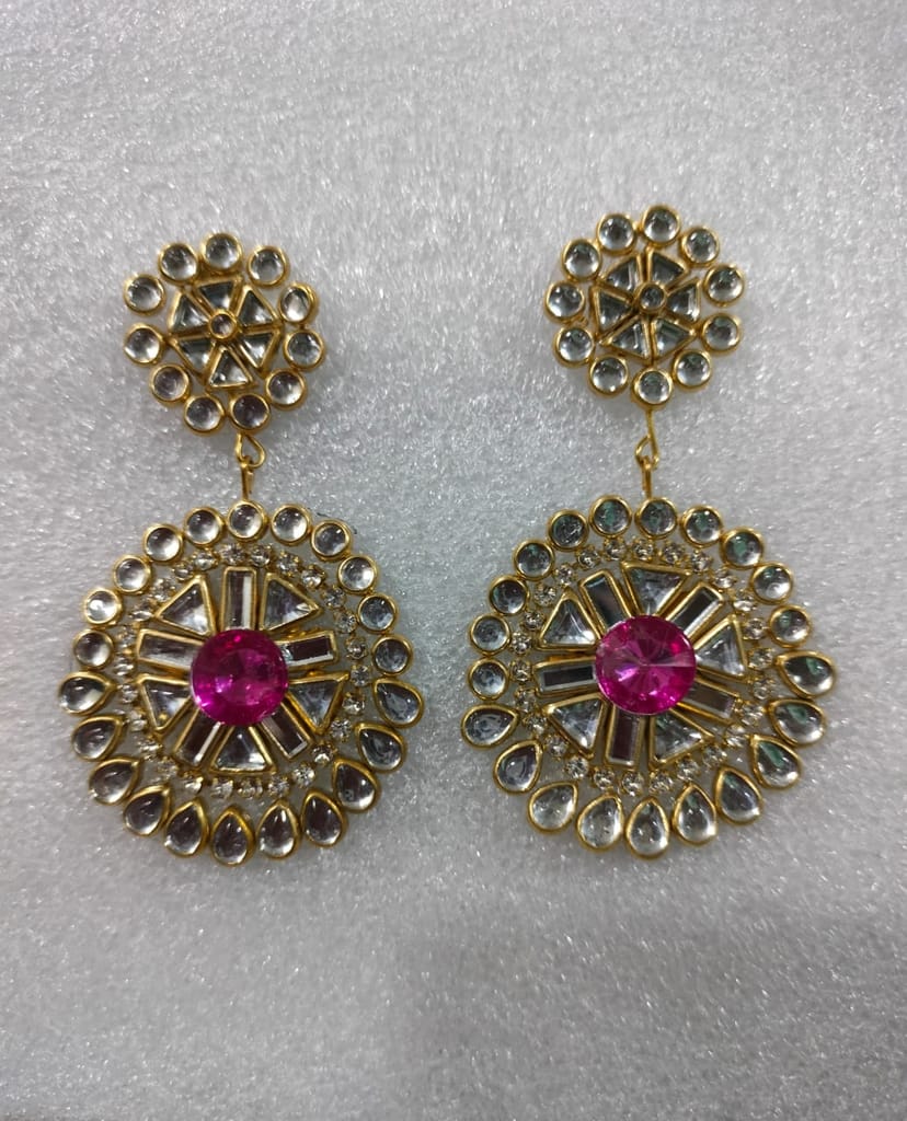 Buy Online Pink Kundan Meenakari Earrings, Gold Plated Traditional Indian Bollywood Jewelry for Women - Earrings | Buy online on ZillyBuy
