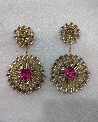 Buy Online Pink Kundan Meenakari Earrings, Gold Plated Traditional Indian Bollywood Jewelry for Women