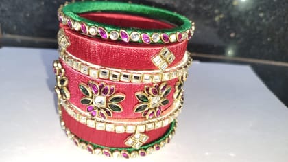 oxidised silver plated maroon and green lac bangles