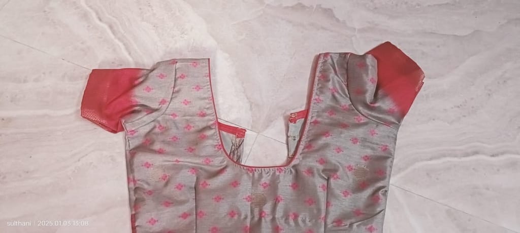 Georgette Saree Blouse with Elbow Sleeves and Round Neck - Earrings | Buy online on ZillyBuy