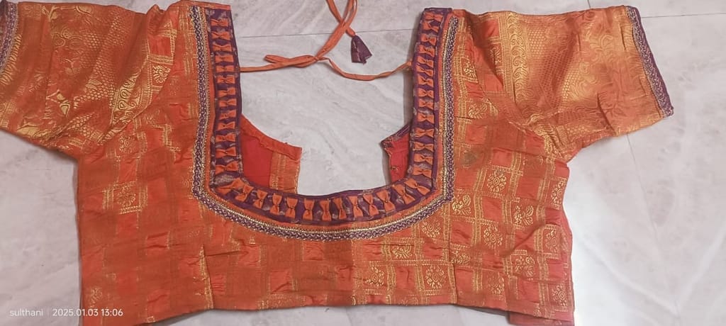 Orange Silk Saree Blouse With Zari Embroidery - Earrings | Buy online on ZillyBuy
