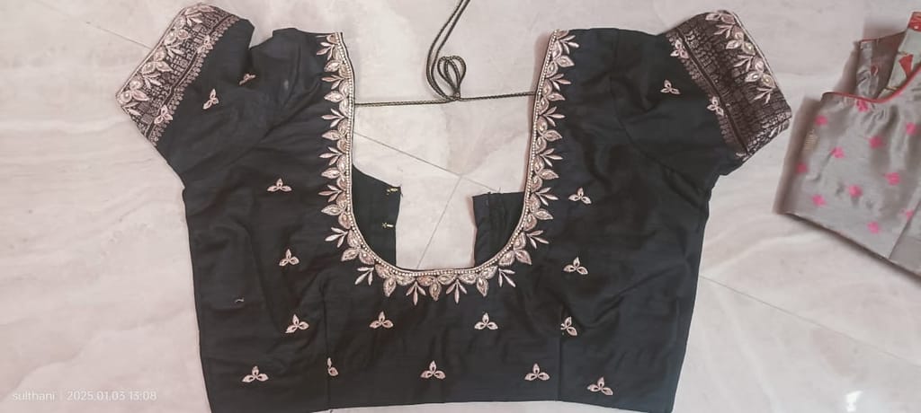 Black Designer Blouse With Embroidery Work - Earrings | Buy online on ZillyBuy
