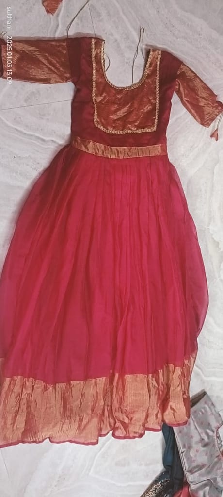 Half Sleeve Embroidered Netted Anarkali Gown - Earrings | Buy online on ZillyBuy