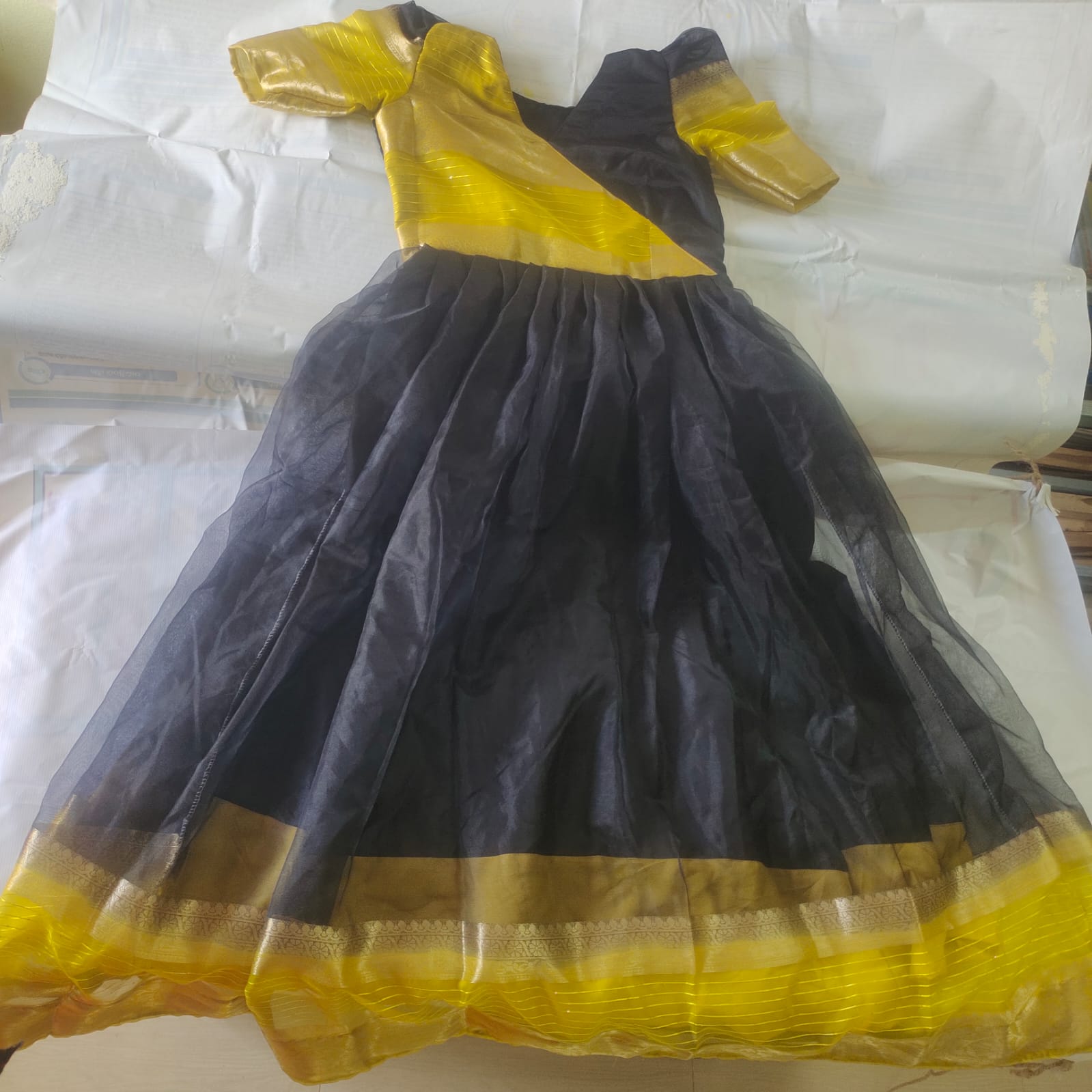Half Saree Style Black and Gold Party Wear Gown for Girls