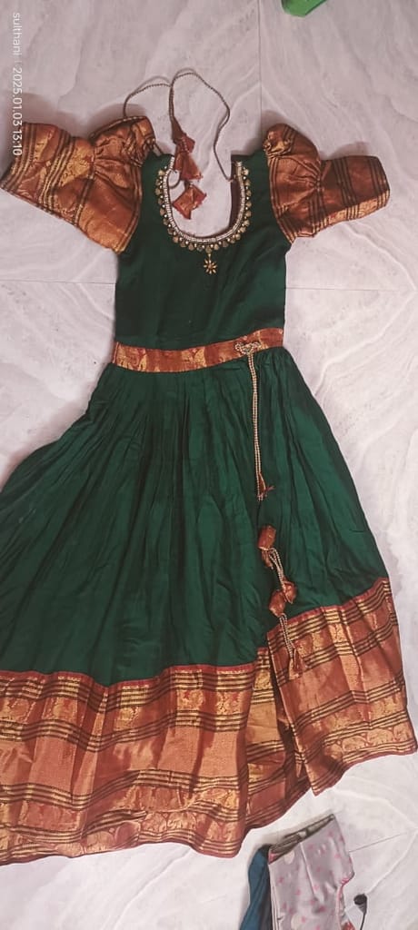 Green Silk Traditional Indian Lehenga Choli with Zari Border and Embroidery - Earrings | Buy online on ZillyBuy