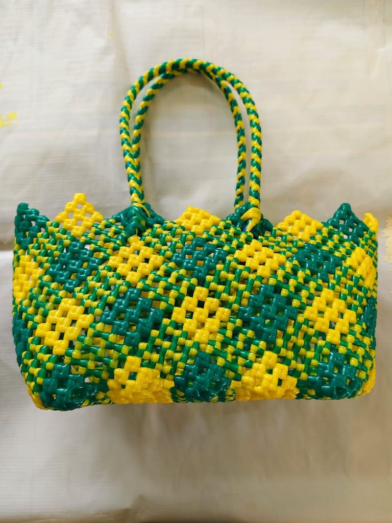 Handwoven Green & Yellow Market Tote Bag - Earrings | Buy online on ZillyBuy
