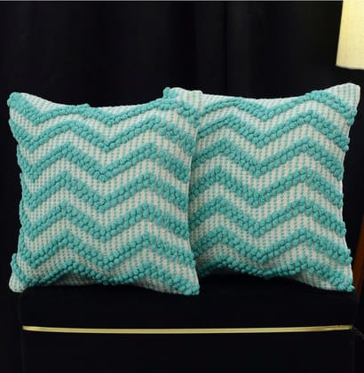 Cotton Handcrafted Pit Loom Cushion Cover 16x16 Inch Pack of 2 (Sea Green) PID57597