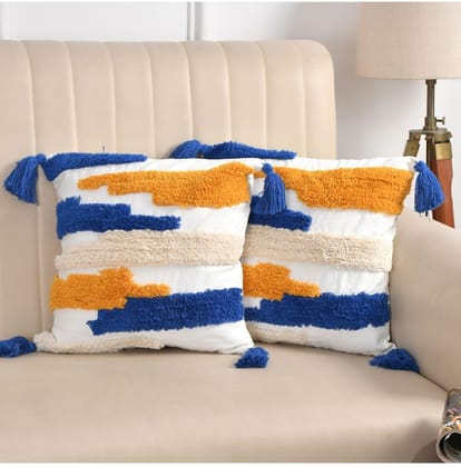 Cotton Tufted Cushion Pillow Cover 16x16 Inch Pack of 2 (CutSatal) PID57600