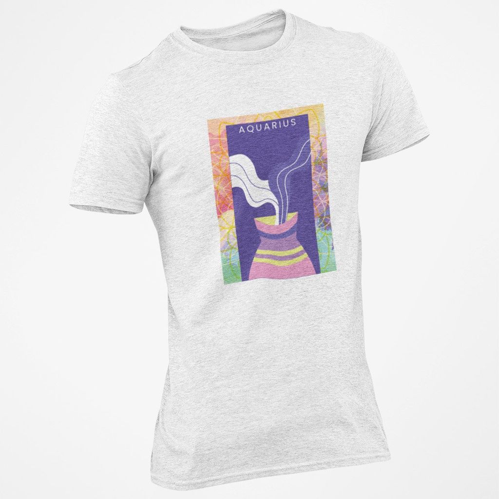 Affordable Men EqualLife Pure Cotton Bio-Washed T-Shirt Chest Printed-Zodiac Sign Series-2-AQUAR