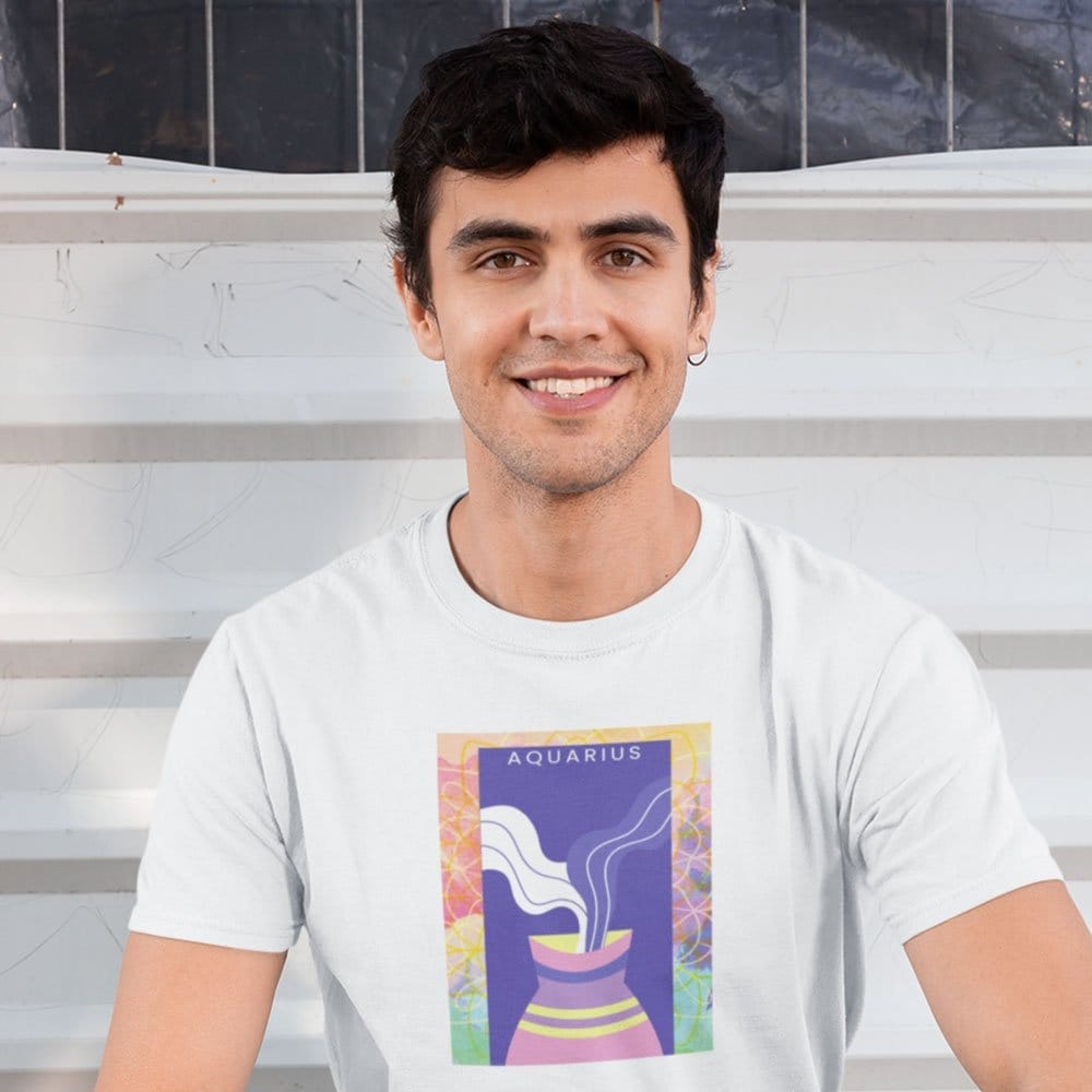 Affordable Men EqualLife Pure Cotton Bio-Washed T-Shirt Chest Printed-Zodiac Sign Series-2-AQUAR