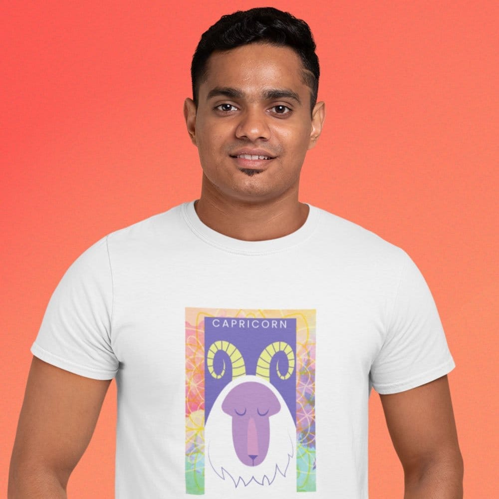 Elegant Men EqualLife Pure Cotton Bio-Washed T-Shirt Chest Printed-Zodiac Sign Series-2-CAPRICON