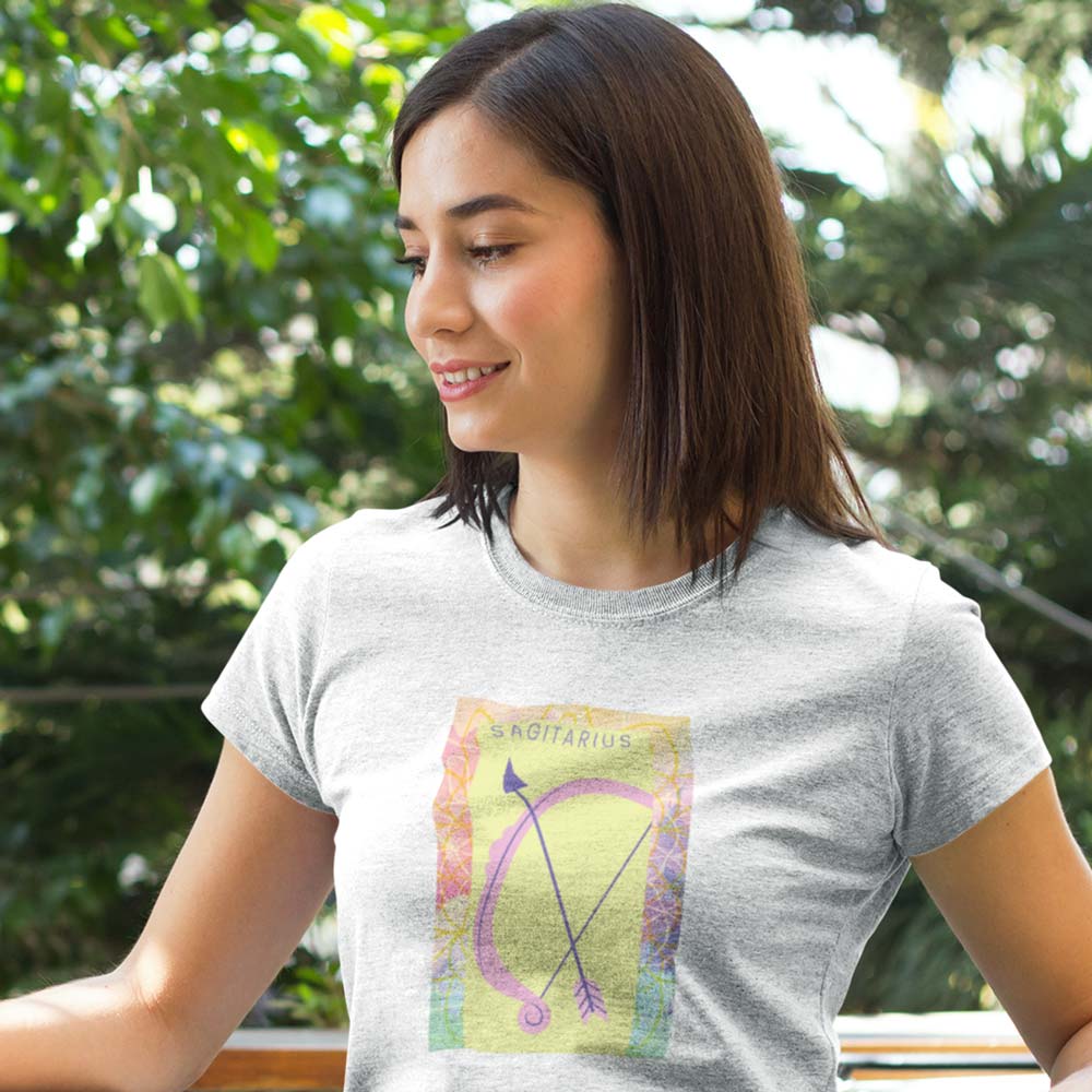 Modern Women EqualLife Pure Cotton Bio-Washed T-Shirt Chest Printed-Zodiac Sign Series-2-SAGITTA