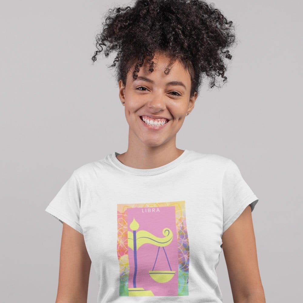 Modern Women EqualLife Pure Cotton Bio-Washed T-Shirt Chest Printed-Zodiac Sign Series-2-LIBRA D