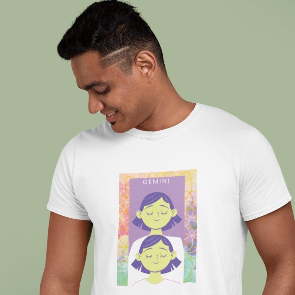 Top Men EqualLife Pure Cotton Bio-Washed T-Shirt Chest Printed-Zodiac Sign Series-2-GEMINI Desig