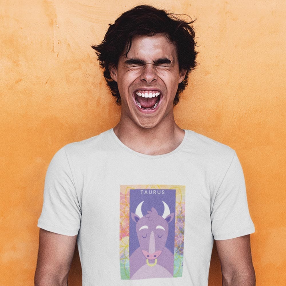 Top Men EqualLife Pure Cotton Bio-Washed T-Shirt Chest Printed-Zodiac Sign Series-2-TAURUS Desig