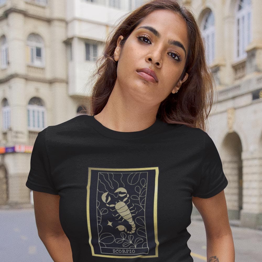 Premium Women EqualLife Pure Cotton Bio-Washed T-Shirt Chest Printed-Zodiac Sign Series-1-SCORPI